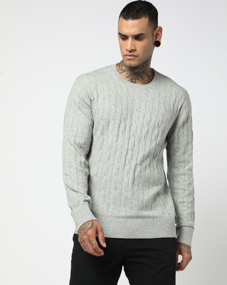 GAP Self Design Round Neck Casual Men Grey Sweater