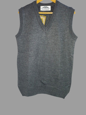 SAK Solid V Neck Casual Men Grey Sweater