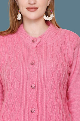 Biwu Self Design Round Neck Casual Women Pink Sweater
