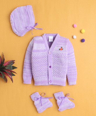 BUMZEE Woven V Neck Casual Baby Girls Purple Sweater