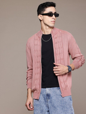 Roadster Self Design High Neck Casual Men Red Sweater