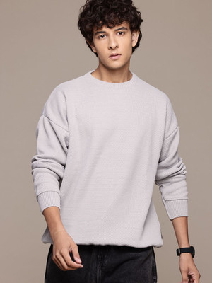 Roadster Solid Round Neck Casual Men Grey Sweater