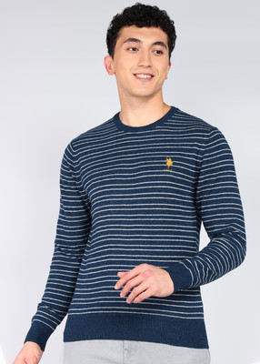 U.S. POLO ASSN. Solid Round Neck Casual Men Blue Sweater