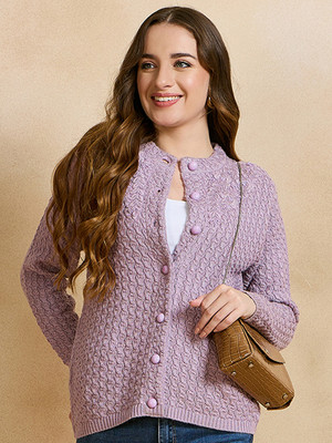 CLAPTON Self Design Round Neck Casual Women Pink Sweater
