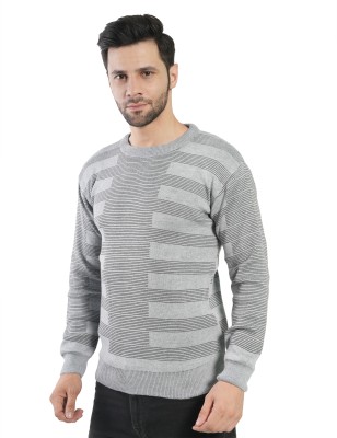 Life and style Striped Round Neck Casual Men Grey Sweater