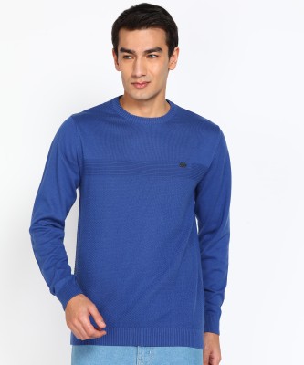 PETER ENGLAND Self Design Round Neck Casual Men Blue Sweater