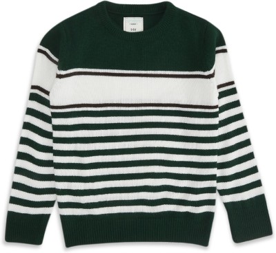 Pantaloons Junior Striped Round Neck Casual Boys Green Sweater