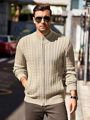 TYSORT Self Design Turtle Neck Casual Men Beige Sweater