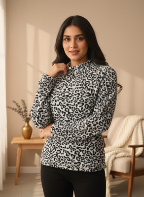 SREEEN LAYERZZ Solid Round Neck Casual Women Black, White Sweater