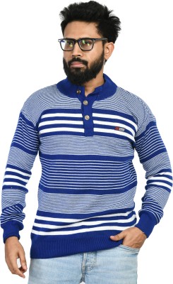 manra Colorblock Turtle Neck Casual Men Blue Sweater