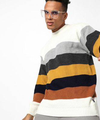 CAMPUS SUTRA Striped Round Neck Casual Men Multicolor Sweater