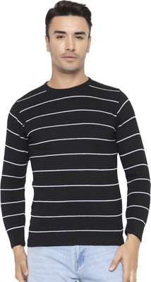 TYSORT Striped Round Neck Casual Men Black, White Sweater