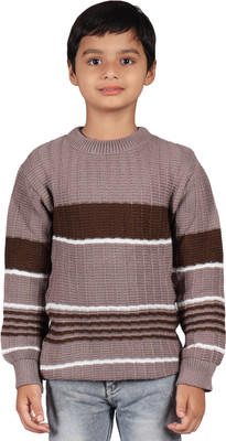Medulla Self Design Round Neck Casual Boys Brown Sweater