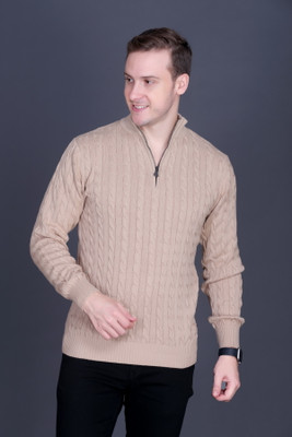 DZANT Solid Turtle Neck Casual Men Beige Sweater