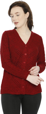 Hautemoda Self Design V Neck Casual Women Maroon Sweater