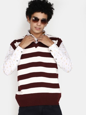 V-MART Woven V Neck Casual Men Maroon, Maroon Sweater