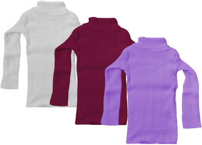 TBMANIA Self Design High Neck Casual Girls Multicolor Sweater