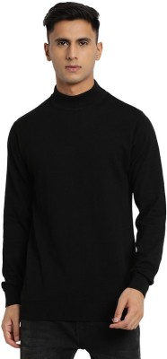 TURTLE Solid High Neck Casual Men Black Sweater