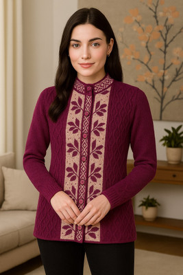LUFEEP Printed V Neck Casual Women Purple Sweater