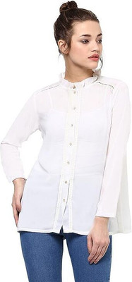 Farlucci Solid High Neck Casual Women White Sweater