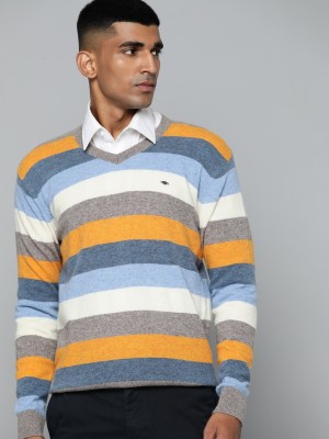 INDIAN TERRAIN Striped V Neck Casual Men Multicolor Sweater