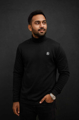 knotrixx Self Design Hooded Neck Casual Men Black Sweater