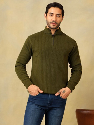 Voxmonks Self Design High Neck Casual Men Light Green Sweater