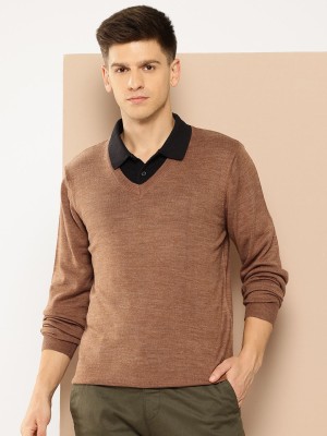 INVICTUS Self Design V Neck Casual Men Brown Sweater