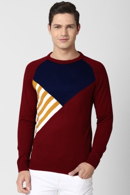 PETER ENGLAND Colorblock Round Neck Casual Men Red Sweater