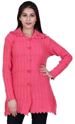 Shunit creation Self Design Round Neck Lounge Wear Women Pink Sweater