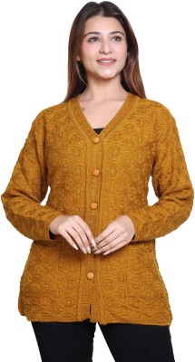 Grand Line Self Design Round Neck Casual Women Yellow Sweater