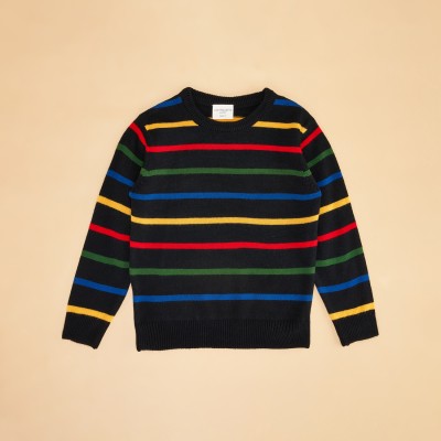 Pantaloons Junior Striped Round Neck Casual Boys Black Sweater