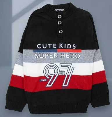GTwo Colorblock Round Neck Casual Boys Black Sweater