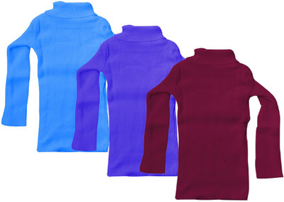 TBMANIA Solid High Neck Casual Baby Girls Multicolor Sweater