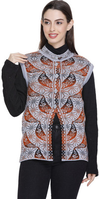 Afronaut Self Design, Printed Round Neck Casual Women Grey Sweater