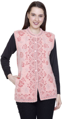 HITTIKA Printed Round Neck Casual Women Pink Sweater