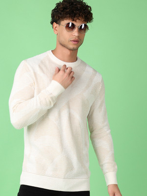 V-MART Self Design Round Neck Casual Men Beige Sweater