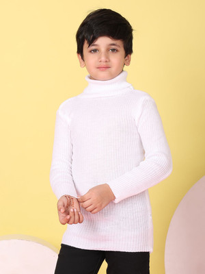 Superminis Striped High Neck Casual Boys White Sweater