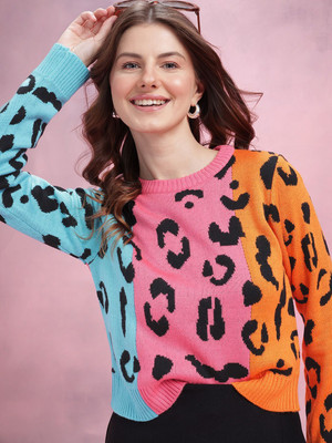 Dressberry Self Design Round Neck Casual Women Multicolor Sweater