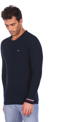 Arrow Sport Solid Round Neck Casual Men Blue Sweater