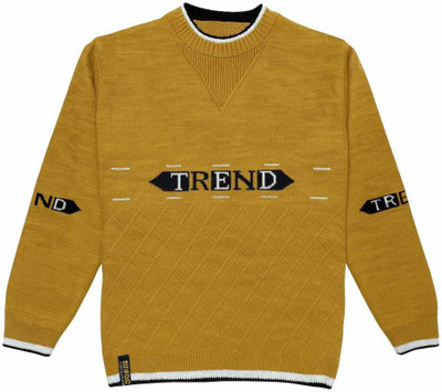 Pink Paradise Self Design Crew Neck Casual Boys Yellow Sweater