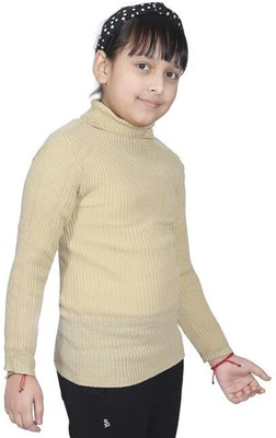 Fashionon Solid High Neck Casual Boys & Girls Beige Sweater