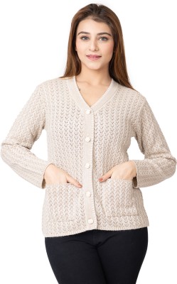 TWENTY ME Self Design V Neck Casual Women Beige Sweater