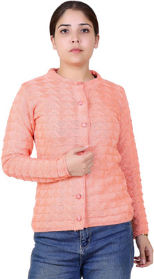 Varenyam Self Design Round Neck Lounge Wear Women Orange Sweater