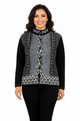 SIKKA CLUB Embroidered Collared Neck Party Women Black Sweater