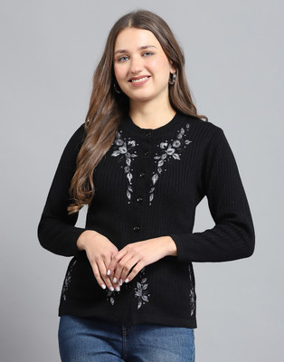 MONTE CARLO Self Design Round Neck Casual Women Black Sweater