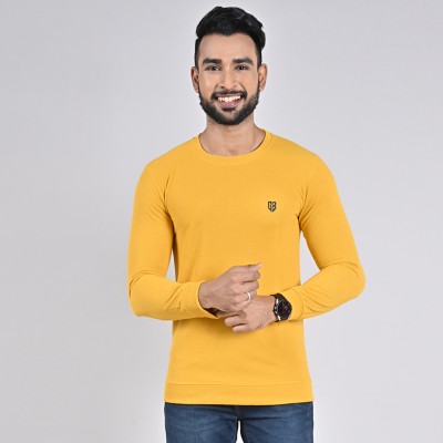 GAME BEGINS Solid Round Neck Casual Men Yellow Sweater