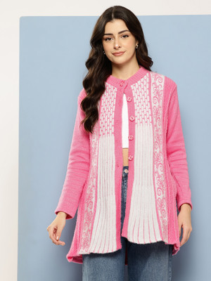 METRONAUT Self Design Round Neck Casual Women Pink Sweater