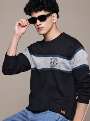 Roadster Colorblock Round Neck Casual Men Black Sweater