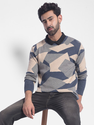 CRIMSOUNE CLUB Printed Round Neck Casual Men Beige Sweater